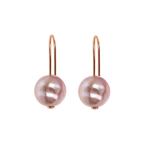 Drop earrings in 18Kt rose gold plated 925 silver with multicolored freshwater Ming pearls Ø 11/13 mm