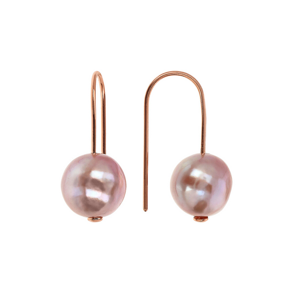 Boucles d'oreilles pendantes en argent 925 plaqué or rose 18Kt avec perles Ming d'eau douce multicolores Ø 12/13 mm