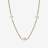 Long Rope Necklace in 18Kt Yellow Gold Plated 925 Silver with White Freshwater Ming Pearls Ø 10/11 mm