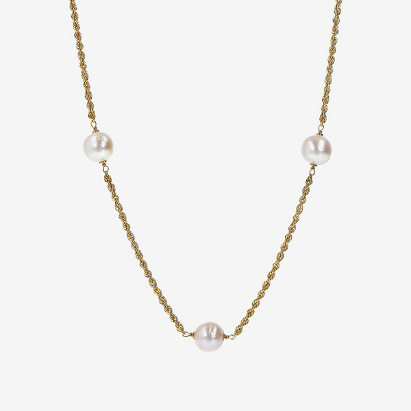 Long Rope Necklace in 18Kt Yellow Gold Plated 925 Silver with White Freshwater Ming Pearls Ø 10/11 mm