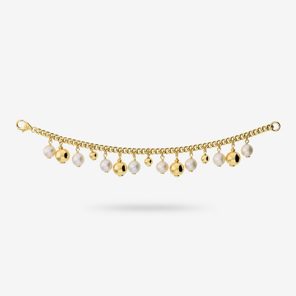 Bracciale con Charm di Perle Ming Bianche Ø 8/9 mm e Bead in Argento 925 placcato Oro Giallo 18Kt