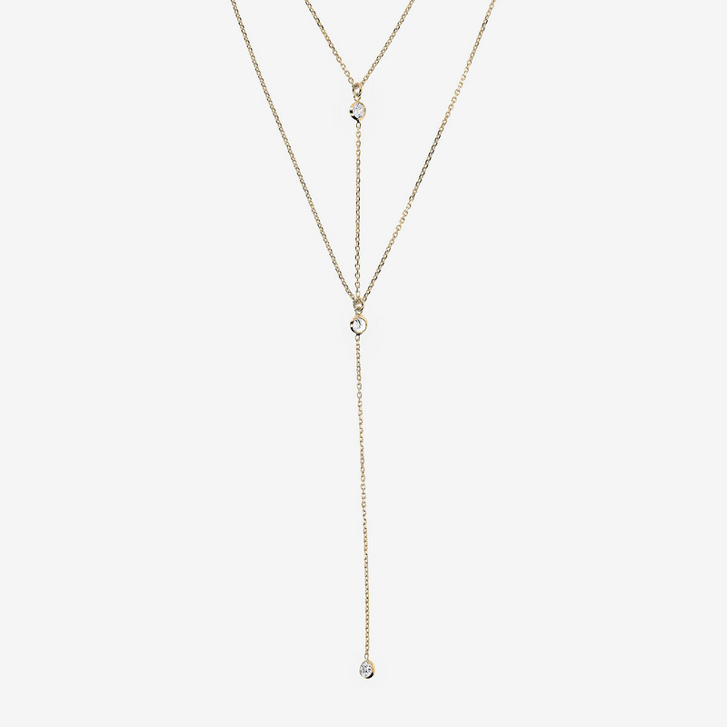 Multistrand Tie Necklace in 18Kt Yellow Gold plated 925 Silver with Cubic Zirconia