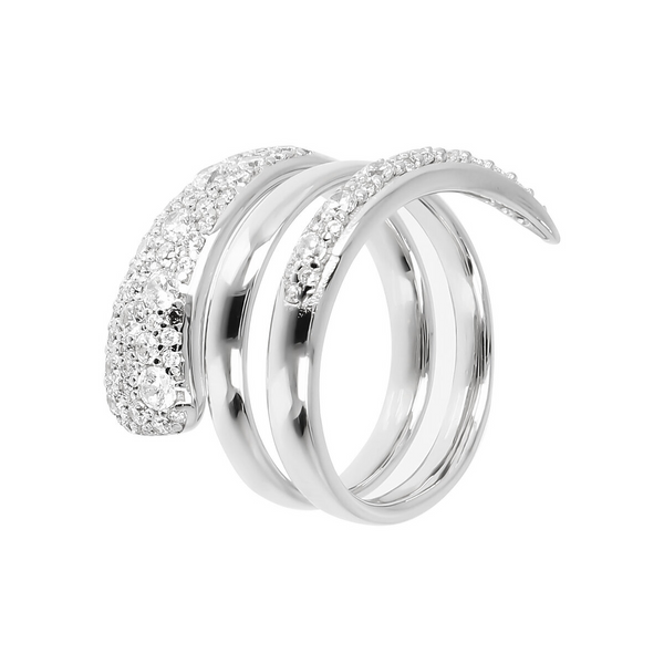Rhodium plated 925 Silver Band Ring with Cubic Zirconia Pavé
