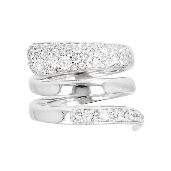 Rhodium plated 925 Silver Band Ring with Cubic Zirconia Pavé
