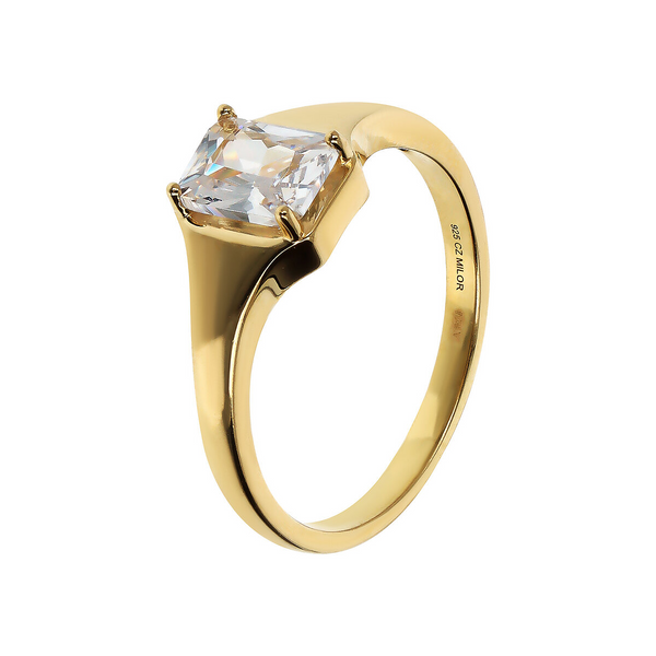 Solitaire ring in 18Kt yellow gold plated 925 silver with cubic zirconia