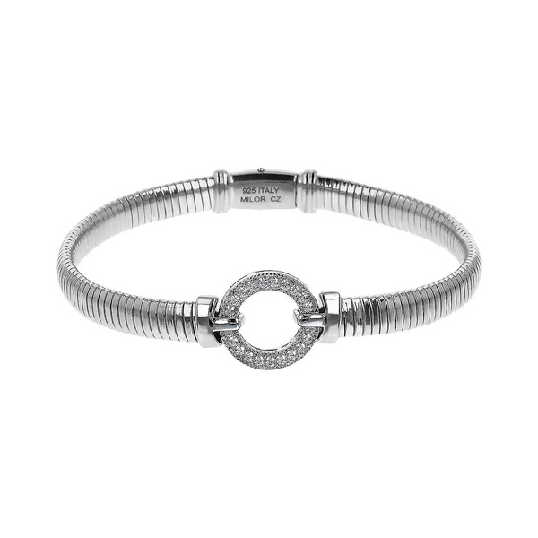Tubogas Bracelet in Rhodium Plated 925 Silver with Cubic Zirconia Pavé