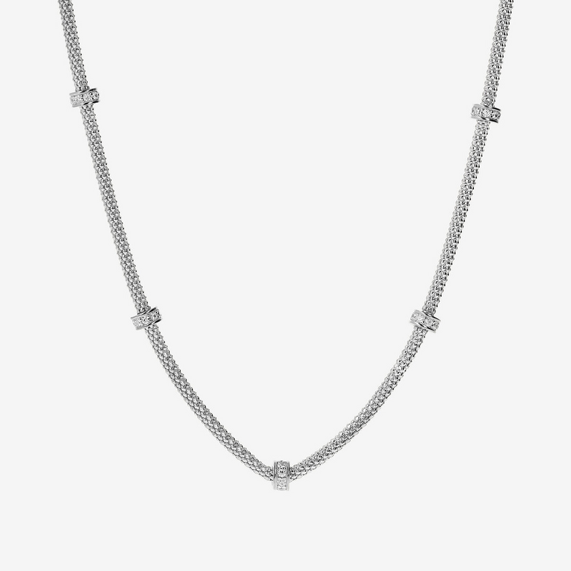 Collana Girocollo Maglia Popcorn in Argento 925 con Pavé di Cubic Zirconia