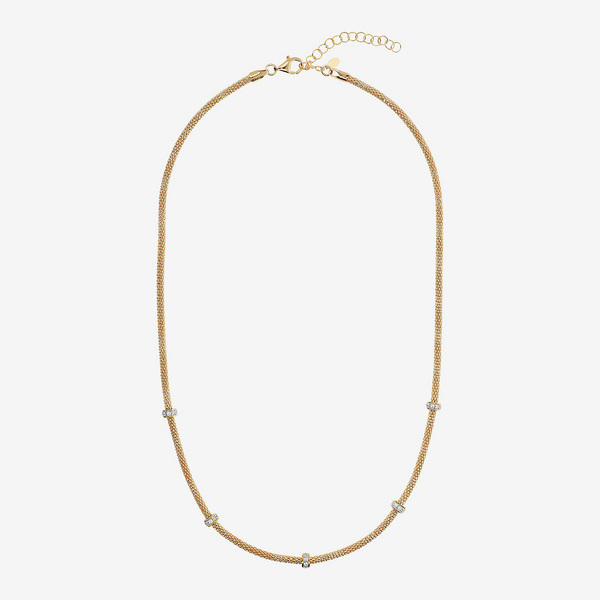 Collana Girocollo Maglia Popcorn in Argento 925 con Pavé di Cubic Zirconia