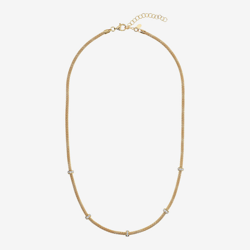 Collana Girocollo Maglia Popcorn in Argento 925 con Pavé di Cubic Zirconia