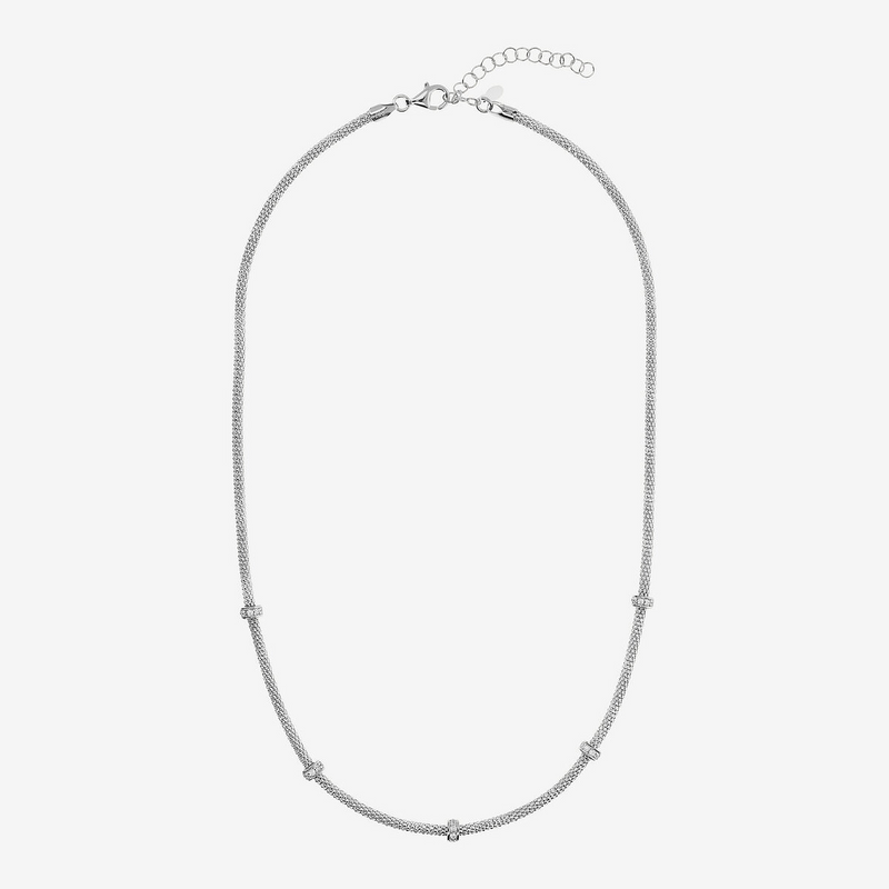 Collana Girocollo Maglia Popcorn in Argento 925 con Pavé di Cubic Zirconia