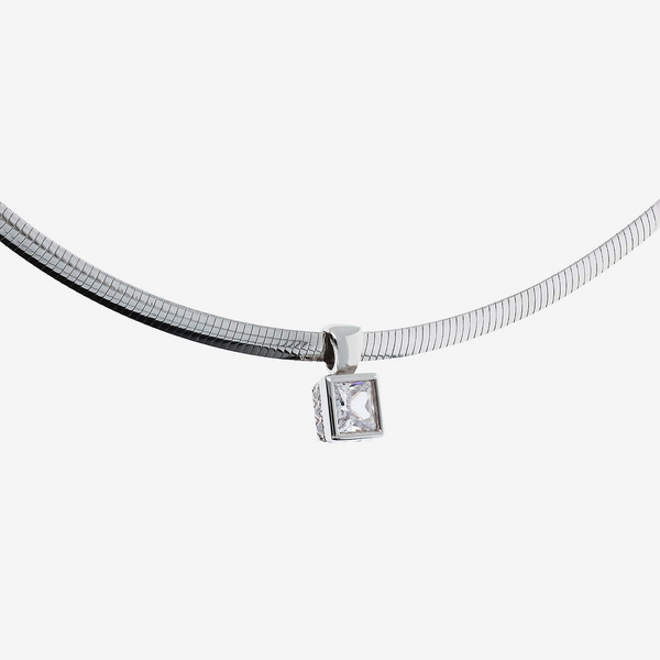 Collana Girocollo Omega in Argento 925 placcato Rodio con Cubic Zirconia