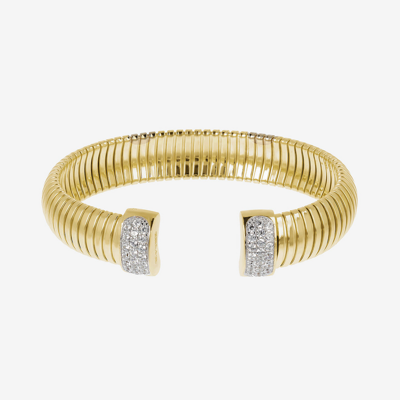 Bracciale Tubogas in Argento 925 placcato Oro Giallo 18Kt con Pavé di Cubic Zirconia