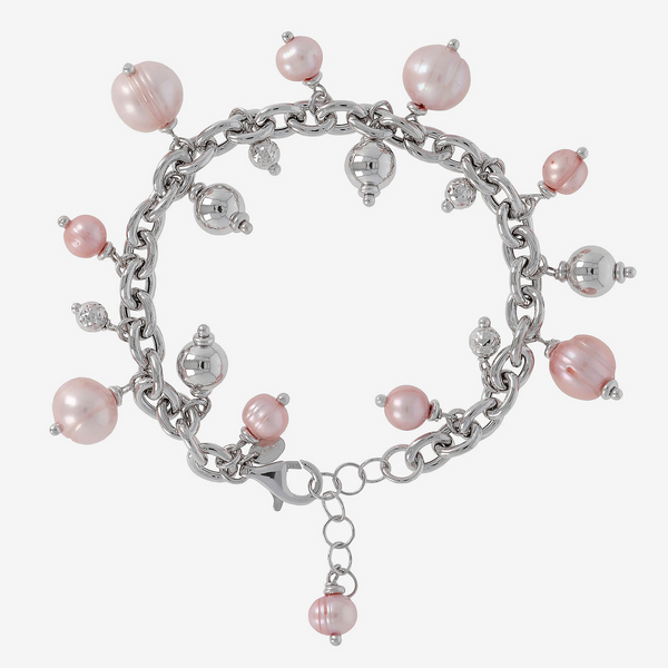 Bracelet avec chaîne jaseron et charms en perles d'eau douce roses