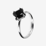 Solitaire Ring in Silver with Faceted Black Spinel Rhombus Shape