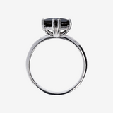 Solitaire Ring in Silver with Faceted Black Spinel Rhombus Shape