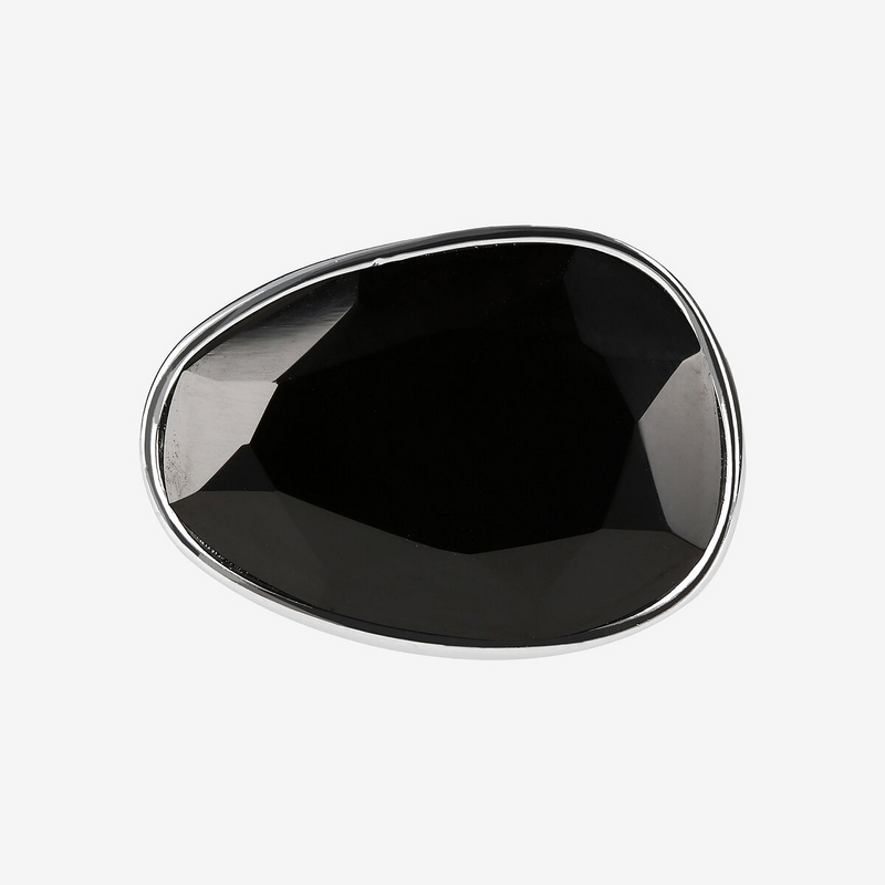 Chevalier Ring in Silver with Oval Shape Black Spinel