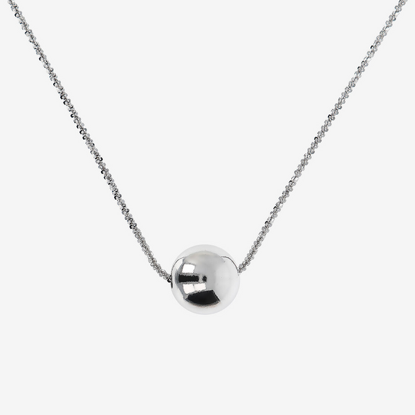 Collana Lunga Catena Margherita con Pendente a Sfera in Argento 925 placcato Platino