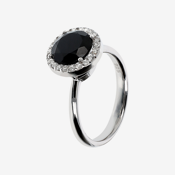 Anello Cocktail con Spinello Nero e Cubic Zirconia in Argento 925 placcato Platino