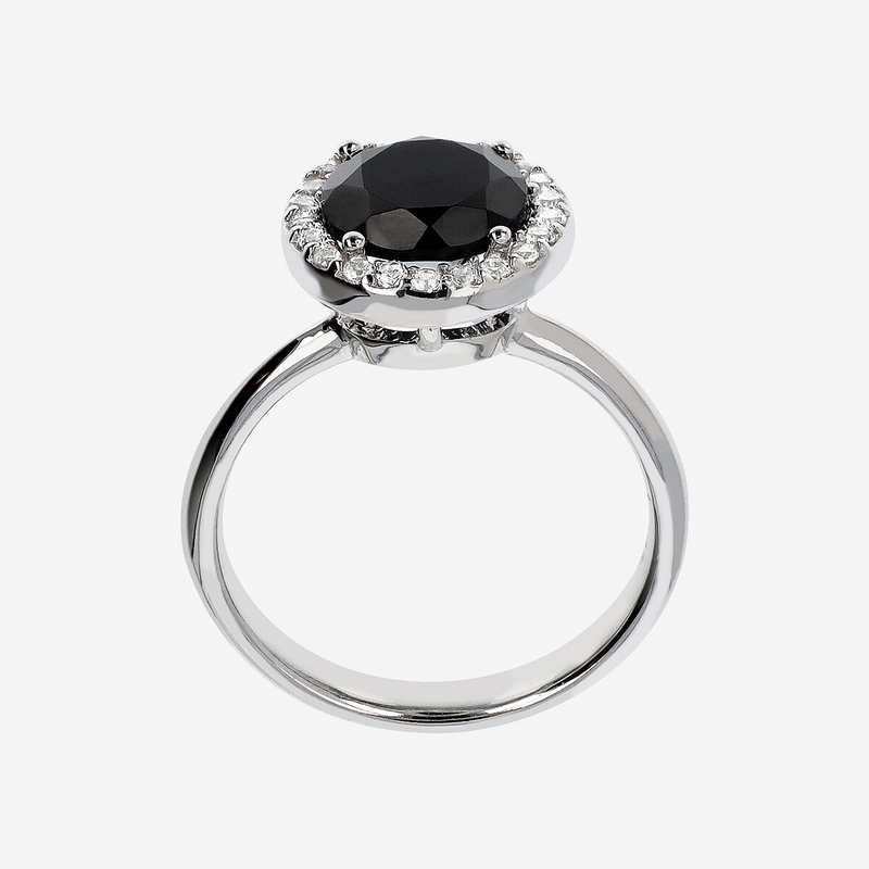 Bague Cocktail avec Spinelle Noir et Cubic Zirconia