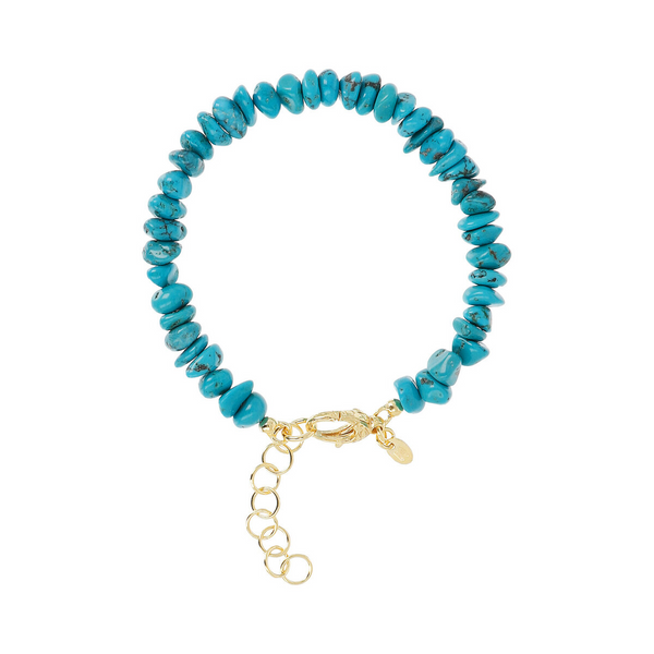 18Kt Yellow Gold Plated 925 Silver Bracelet with Natural Turquoise Stones