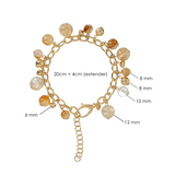 Charms Bracelet with Natural Stones and Hammered Beads in 18Kt Yellow Gold Plated 925 Silver