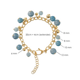 Charms Bracelet with Natural Stones and Hammered Beads in 18Kt Yellow Gold Plated 925 Silver