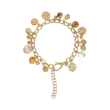 Charms Bracelet with Natural Stones and Hammered Beads in 18Kt Yellow Gold Plated 925 Silver