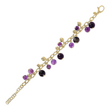 Charms Bracelet with Natural Stones and Hammered Beads in 18Kt Yellow Gold Plated 925 Silver