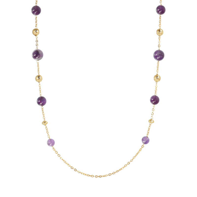 Long Necklace in 18Kt Yellow Gold Plated 925 Silver with Natural Stone Spheres