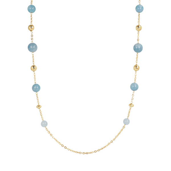 Long Necklace in 18Kt Yellow Gold Plated 925 Silver with Natural Stone Spheres