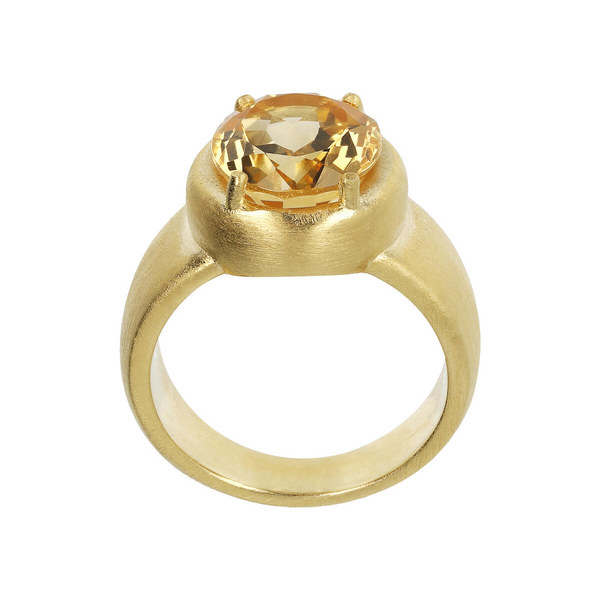 Satin Cocktail Ring in 18kt Yellow Gold Plated 925 Silver with Oval Natural Stone