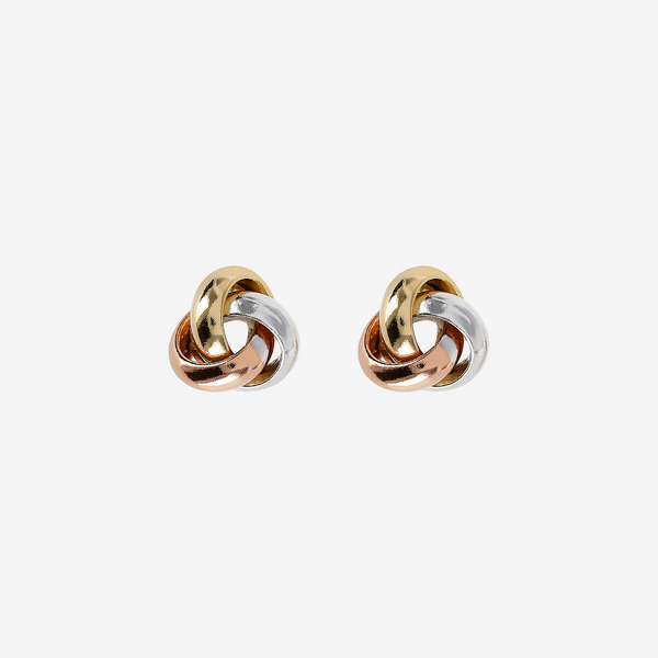 Stud Earrings with 9 Carat Gold Tricolor Knot