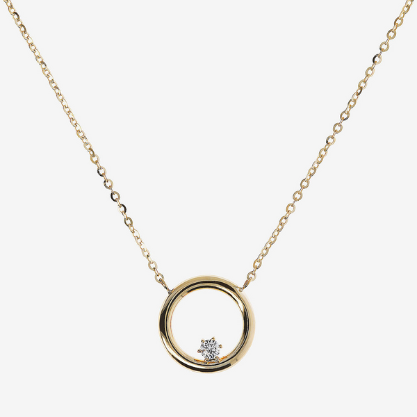 Collana con Pendente Cerchio e Punto Luce in Cubic Zirconia Oro 375