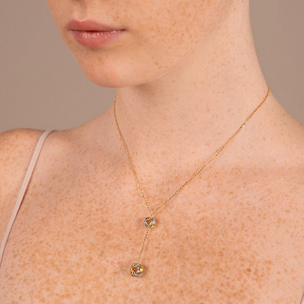 Tie Necklace with Forzatina Chain and Two-Tone 9 Carat Gold Knots