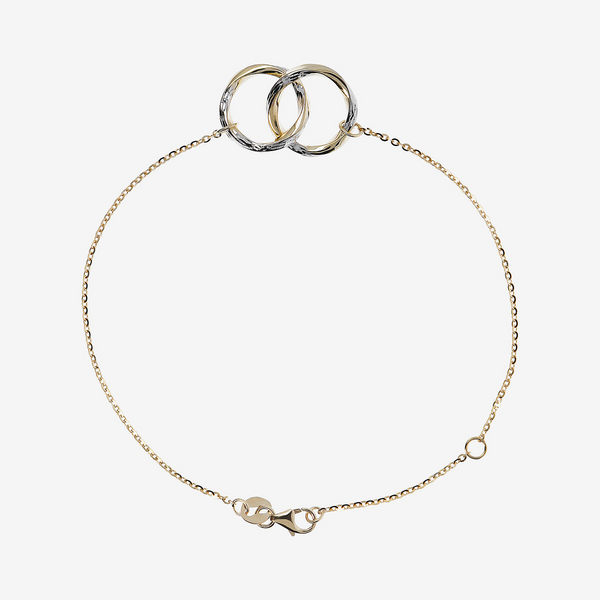 Bracciale Catena Forzatina con Doppio Cerchio Bicolore Diamantato Oro 375