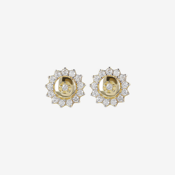 Sunflower Shape Stud Earrings with Cubic Zirconia 9 Carat Gold