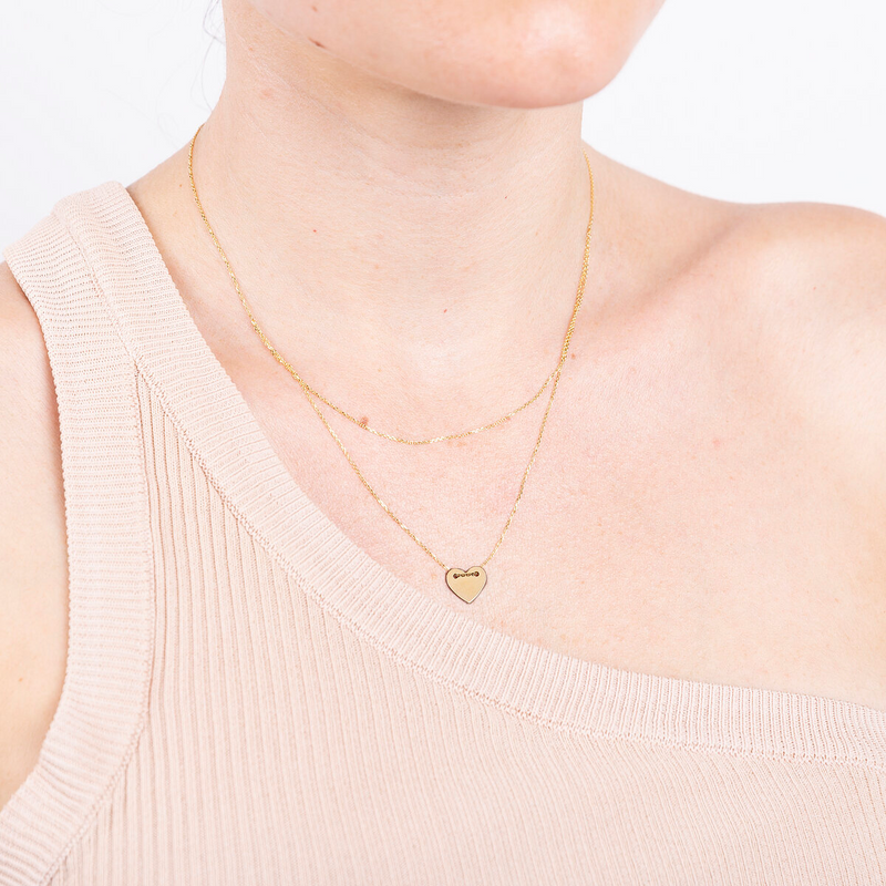 Collana Multifilo con Doppia Catena Rolo e Pendente Cuore Oro 375