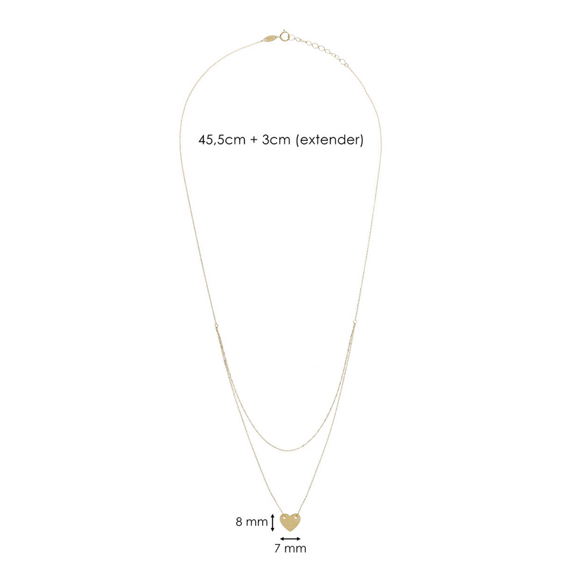 Multi-strand Necklace with Double Rolo Chain and 9 Carat Gold Heart Pendant