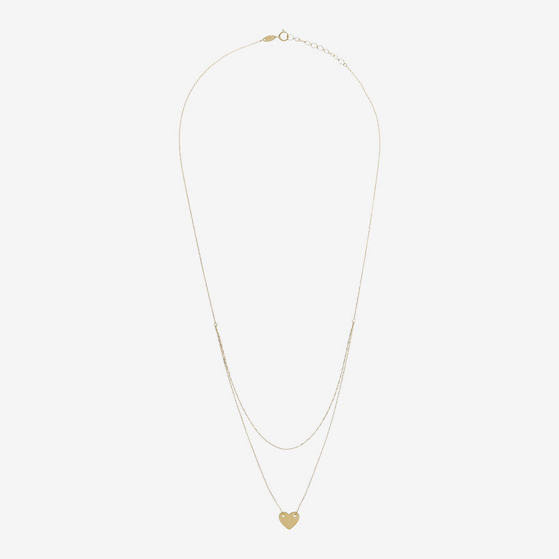 Multi-strand Necklace with Double Rolo Chain and 9 Carat Gold Heart Pendant