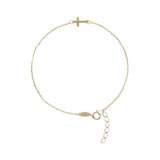 Bracelet chaîne forçat avec pendentif croix en or 9 carats et oxydes de zirconium