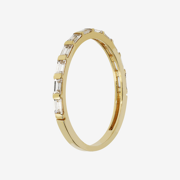 Ring with Baguette Shaped Stone and Cubic Zirconia 375 Gold