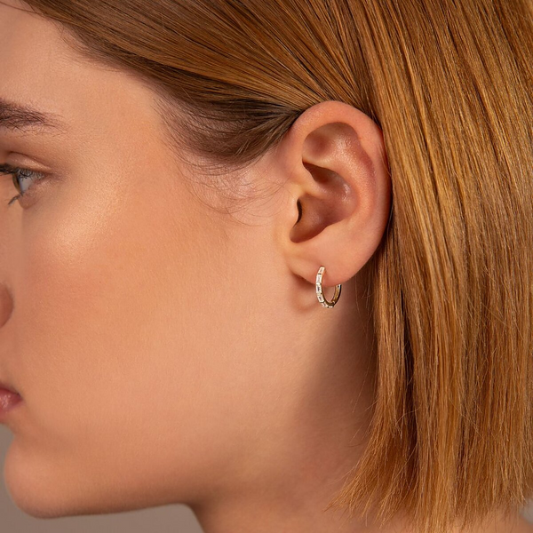 Hoop Earrings with 9 Carat Gold Baguette Shape Stones