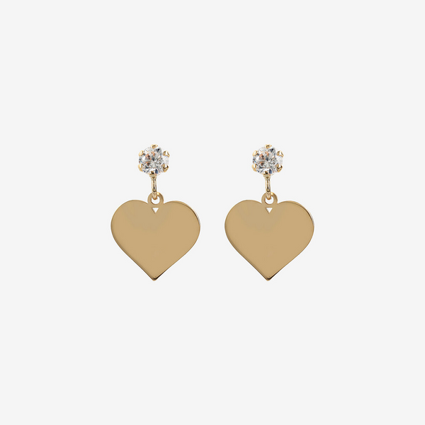 Boucles d'oreilles pendantes avec point lumineux et pendentif coeur en or 375