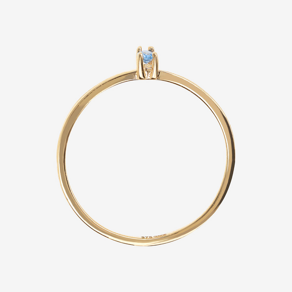 Solitärring aus 375er Gold mit blauem tropfenförmigen Zirkonia