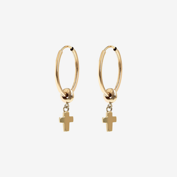 375 Gold Hoop Earrings with Cross Pendant