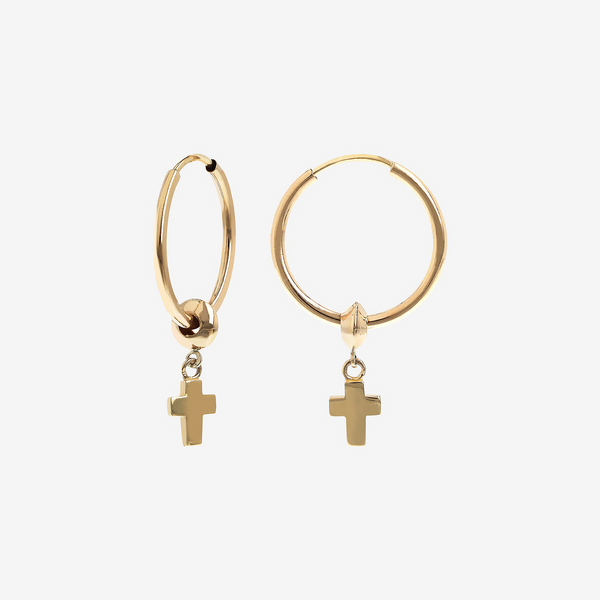 375 Gold Hoop Earrings with Cross Pendant