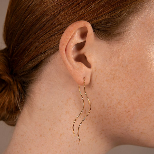 Double Wire Earrings in Gold 375 Sinuous Design 