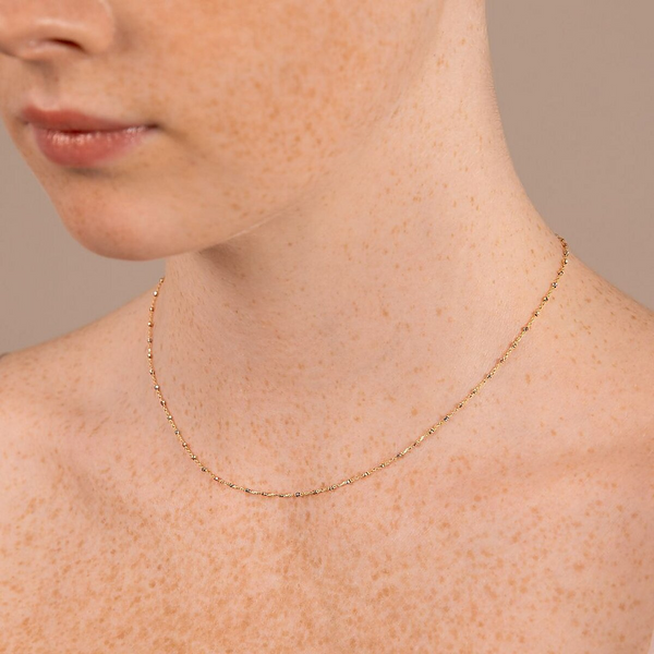 Collana Girocollo Oro 375 con Microbead Tricolori Diamantate