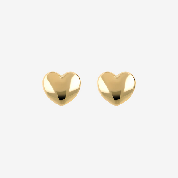 Shiny Heart Stud Earrings Gold 375