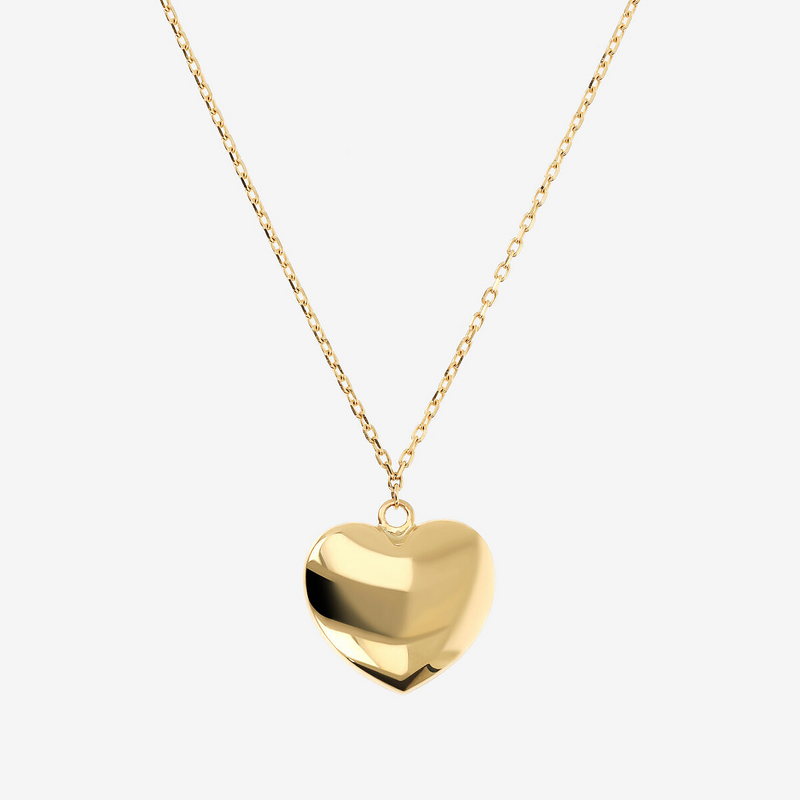 Necklace with shiny heart pendant in 375 gold